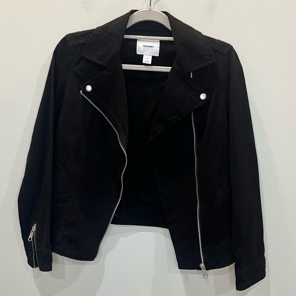Old Navy Moto Jacket Women's Size XS Black Full Asymmetrical‎ Zip - Picture 3 of 9